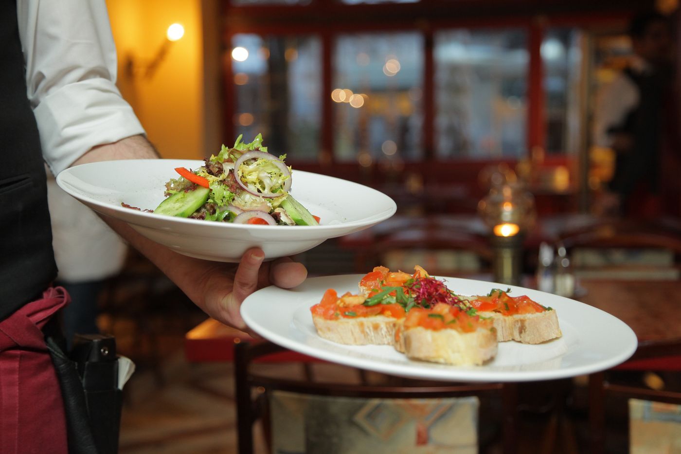 A local restaurant team serving customers